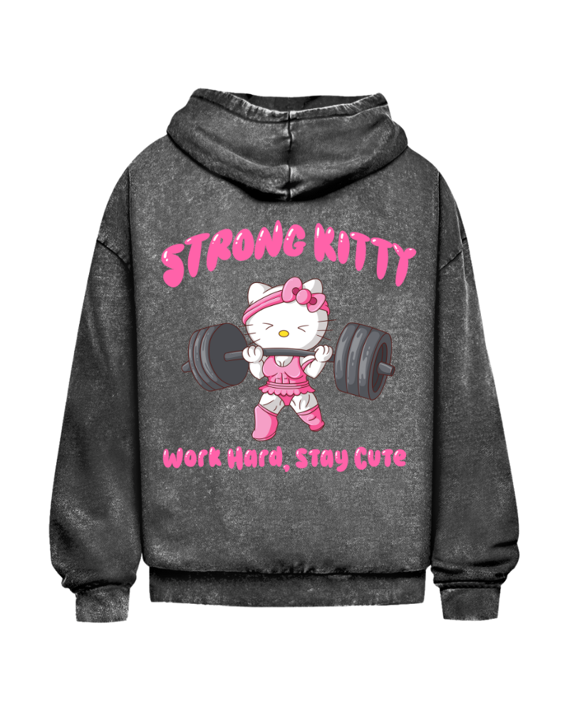 Strong Kitty | Oversized washed hoodie