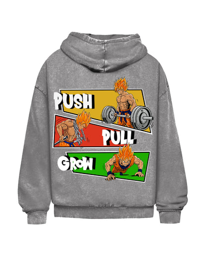 Push Pull Grow | Oversized Washed Hoodie