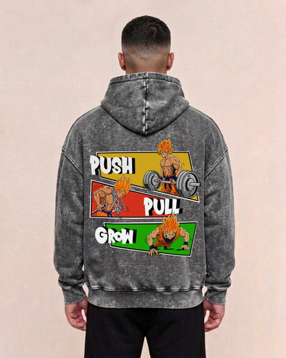 Push Pull Grow | Oversized Washed Hoodie
