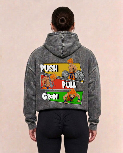 Push Pull Grow | Oversized Washed Hoodie