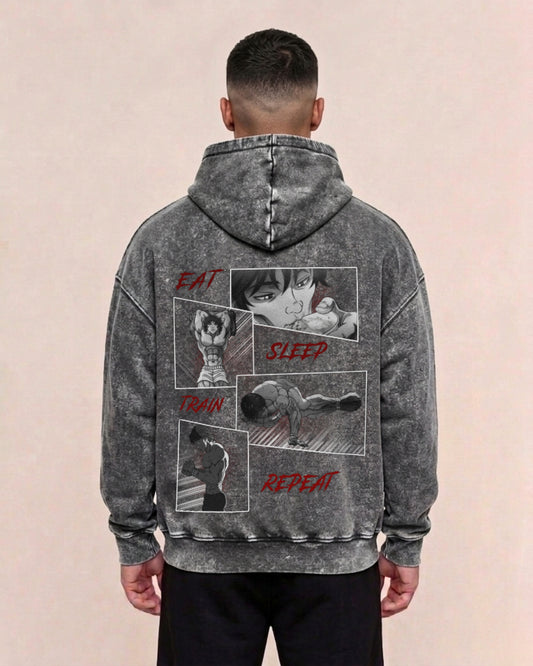 Eat Sleep Train Repeat | Oversized washed hoodie