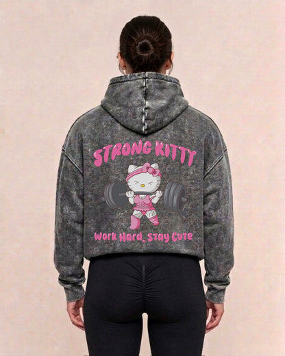Strong Kitty | Oversized washed hoodie