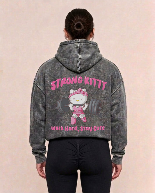 Strong Kitty | Oversized washed hoodie